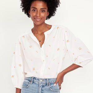 Old Navy White Blouse with Subtle Floral Accents
